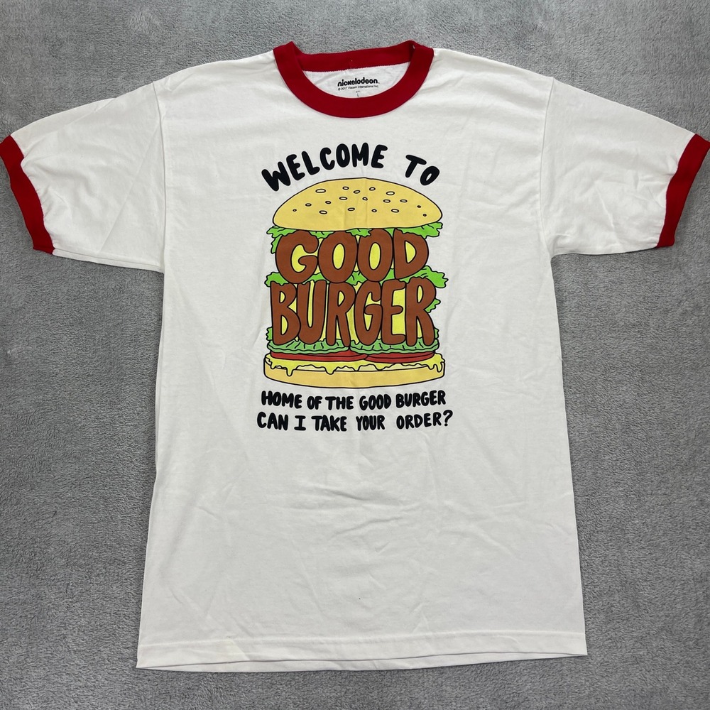 Nickelodeon T-Shirt Men L White Good Burger Graphic Ringer Tee Short Sleeve